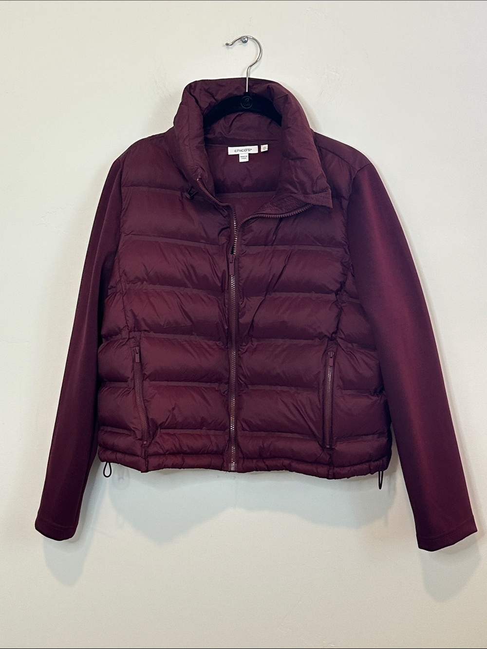 Chico’s Women's Maroon Quilted Crop Puffer Jacket Size 10 / Chico’s size 1.5